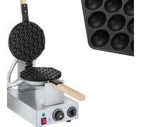 Royal Catering Bubble Waffle Maker, Stainless Steel/Aluminium, 50-250 °C | Bubble Pattern, Heat-Resistant Wooden Handles, Waffle Machine, Power 1.415 W