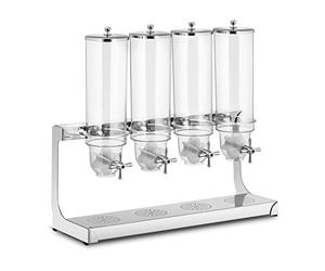 Royal Catering Cereal Dispenser Breakfast Cereals Cornflakes Granola Dry Goods 4 x 3.5L RCCS-3.5LSS4 (Plastic, Stainless Steel, Max. Cereal Bowl Height 13cm)