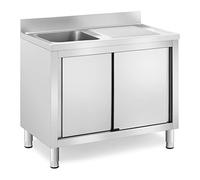Royal Catering Commercial Kitchen Sink, Stainless Steel, 1 Basin, Freestanding, 400 x 400 x 240 mm, Sliding Doors, Adjustable Feet, RC-IKS11