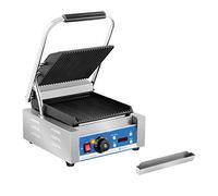 Royal Catering Contact Grill Panini Press Panini Maker (1.800 W, 55-300 °C, Ribbed, Drip Tray, Stainless Steel, Enamelled Cast Iron, 36,2 x 31,3 x 20,1 cm)