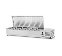 Royal Catering Countertop Refrigerated Display Case RCKV-140/39-S5 (140 x 39 cm, 50 L, for 5 x GN containers 1/3, 2-10 °C, 110 W, R600a, Thermostat, Defrost function, Stainless steel lid)