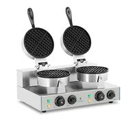 Double Waffle Maker 2 x 1300 Watts Round - Waffle Makers by Royal Catering Silver