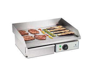 Royal Catering Electric Grill, 3000 Watt, 55 cm Grill Panel Length, Stainless Steel Housing, Cast Iron Griddle, Drain and Detachable Fat Collection Tray, Thermostat, Silver