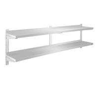 Royal Catering Double Floating Shelf Kitchen Wall Shelves 2 Tier RCWR-180.2 (2 Height adjustable storage areas, 180 cm long, Wall mounting, Stainless steel)