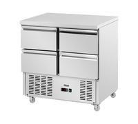 Royal Catering Mobile Saladette Fridge - 240 l - 4 drawers - 90 x 70 cm - class C - stainless steel - Royal Catering Pizza prep fridge Sandwich prep counter Cooling counter Refrigerated saladette
