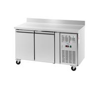 Royal Catering Mobile Saladette Fridge - 260 l - 2 compartments - 136 x 70 cm - class B - backsplash - stainless steel - Royal Catering Pizza prep fridge Sandwich prep counter Cooling counter