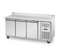 Royal Catering Mobile Saladette Fridge - 410 l - 3 compartments - 179.5 x 70 cm - class B - backsplash - stainless steel - Royal Catering Pizza prep fridge Sandwich prep counter Cooling counter