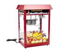 Royal Catering Popcorn Machine (Stainless Steel, Tempered Glass, Non-stick Kettle, 230V, 1,500W) Carnival Retro Popcorn Maker Illuminated Chamber Cinema Event Party Red Roof 120 s Duty Cycle