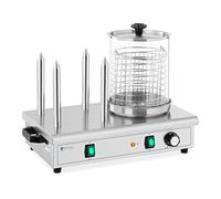 Royal Catering RCPHW 650 Hot Dog Steamer 550 W 4 Toasting Rods Sausage Steamer Sausage Warmer Hot Dog Cooker Hot Dog Warmer (Basket Ø 17 x 20 cm, Stainless Steel, Glass, Plastic)