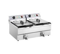 Royal Catering RCSF-16DTH Electric Deep Fryer Double Commercial Fat Fryer (2 x 16 L, 2 x 6.000 W, 400 V Heavy Current, Drain Device, 2 Power Connections) Stainless Steel