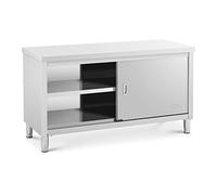 Royal Catering RCSSCB-150x60-E Stainless Steel Kitchen Gastro Work Cabinet Table 150x60x85cm 600kg (3 levels, 2 sliding doors)