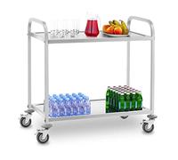 Royal Catering RCSW 3E Serving Catering Trolley (2 Shelves, 59 cm Distance in-Between, Vibration-Proof Swivel Rolls, 2 Brakes, up to 200 kg, Stainless Steel)