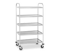 Royal Catering RCSW-5.1 Serving Trolley Tea Trolley Kitchen Trolley Cart with Wheels (5 Shelves, Load Capacity 250 kg, Tray Spacing 27 cm, Ram Protection) Stainless Steel