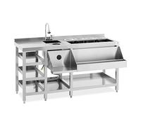 Royal Catering Stainless Steel Bar Cocktail Station with Ice Container, 4 GN 1/9 Ingredient Containers, Glass Rinse & Bottle Holder