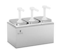 Royal Catering Stainless Steel Condiment Dispenser Sauce Pump Dispenser Takeaway 3 Pumps 3x2L RCDI-6L (Stainless Steel, Polypropylene, Total Vol. 6L, Pump Dispenser)