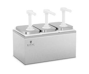 Royal Catering Stainless Steel Condiment Dispenser Sauce Pump Dispenser Takeaway 3 Pumps 3x2L RCDI-6L (Stainless Steel, Polypropylene, Total Vol. 6L, Pump Dispenser)