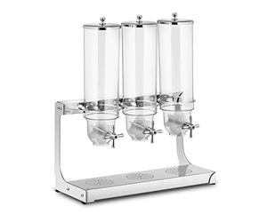 Royal Catering Triple Cereal Dispenser Breakfast Cereals Cornflakes Granola Dry Goods 3 x 3.5L RCCS-3.5LSS3 (Plastic, Stainless Steel, Max. Cereal Bowl Height 13cm)