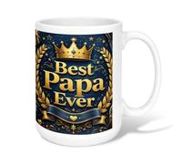 Royal Ceramic Coffee Mug, Celebration Elegant Stars Laurel Celebration Gold Novelty Hot Chocolate Mug with Handle Ideal for Friends Family Lovers Eldership Senior Co-Worker 15 Oz