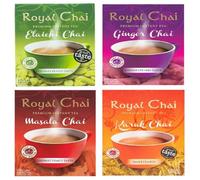 Royal Chai Classic Tea Combo Pack Unsweetened Cardamom Elachi, Ginger, Masala Each 180G and Sweetened Karak 220g Instant Chai Product of United Kingdom