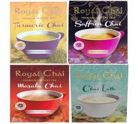 Royal Chai Tea Combo Pack Unsweet Turmeric 140g Sweet Saffron 220g Unsweet Coffee Masala 140g Sweet Latte 200G Product of United Kingdom