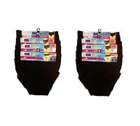 Royal Collection 12 Pairs Ladies Ribbed Tunnel Full Briefs 100% Cotton Comfortable Underwear Relax Fit Knickers - Sizes 10 to 20 (OS 14-16 (Hip 40-42), Black)