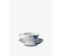Royal Copenhagen Royal Copenhagen Blue Fluted Mega Cup Floral-Pattern Porcelain Teacup and Saucer 280ml