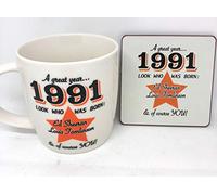 Royal County Year You were Born Mug and Coaster Set - 1991 - Orange Star on Both