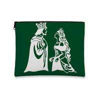 Royal Couple Makeup Bag, Vintage King and Queen Design Cosmetic Travel Pouch for Women, Elegant Small Canvas Zipper Organizer, Perfect Choice for Festivals and Special Occasions, Green, 7x9 Inch, King