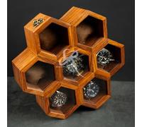 Royal Craft Expertise 7-Slot Honeycomb Wooden Watch Box - Handcrafted Indian Rosewood Timepiece Display Case | Unique Multipurpose Design with Glass Lid - Luxury Gift for Him