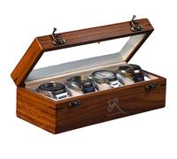 Royal Craft Expertise Wooden Watch Box Organizer - 4 Slot Luxury Rosewood Case | Glass Top Timepiece Display | Unisex Watch Storage