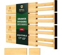 ROYAL CRAFT WOOD Adjustable Bamboo Drawer Dividers Organizers (17" - 21.5") with Inserts - Expandable Drawer Organization Separators for Kitchen Large Utensils, Clothes, Bedroom, 4-Pack