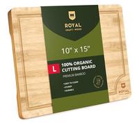 ROYAL CRAFT WOOD Bamboo Cutting Board with Juice Groove - Kitchen Chopping Board for Meat Cheese and Vegetables, Heavy Duty Serving Tray w/Handles (Large,10 x 15")