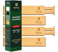 ROYAL CRAFT WOOD Expandable Bamboo Drawer Dividers Organizers - Adjustable Drawer Separators Best for Kitchen, Bathroom, Bedroom, Office or Dresser Organization, Set of 4, 16.5"-22"