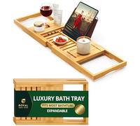 ROYAL CRAFT WOOD Foldable Bathtub Tray Caddy Bamboo Bathtub Tray Expandable, Bathroom Tray, Bath Tub Table Caddy with Extending Sides