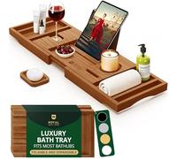 ROYAL CRAFT WOOD Luxury Bamboo Bathtub Caddy Tray, Free Soap Holder (Brown)