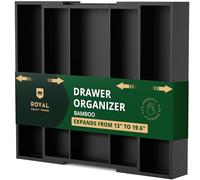 ROYAL CRAFT WOOD Luxury Bamboo Caddy Expandable Drawer and Utensil Organizer, Silverware Holder and Cutlery Tray, 19.6" x17", Black
