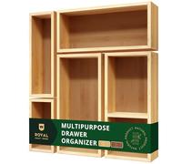 ROYAL CRAFT WOOD Luxury Bamboo Drawer Organizer Storage Box/Bin Set - Multi-Use Drawer Organizer for Kitchen, Bathroom, Office Desk, Makeup, Jewelry (5 Boxes)