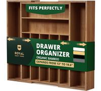ROYAL CRAFT WOOD Luxury Bamboo Kitchen Drawer Organizer - Silverware Organizer - Utensil Holder and Cutlery Tray with Grooved Drawer Dividers for Flatware and Kitchen Utensils (9 Slot, Brown Bamboo)