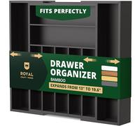 ROYAL CRAFT WOOD Luxury Bamboo Kitchen Drawer Organizer - Silverware Organizer - Utensil Holder and Cutlery Tray with Grooved Drawer Dividers for Flatware and Kitchen Utensils (Black)