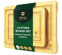 ROYAL CRAFT WOOD Wooden Cutting Boards for Kitchen Meal Prep & Serving - Bamboo Wood Serving Board Set with Deep Juice Groove Side Handles - Charcuterie & Chopping Butcher Block for Meat