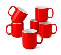 Royal Crimson Fine Bone China Coffee Mug Set of 6, Large 15 oz Luxurious Lightweight Porcelain Tea Cups with Large Handle, 6-Piece Elegant Ruby Red Oversized Cocoa Mugs for Latte & Cappuccino