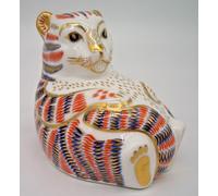 Royal Crown Derby "Tiger cub lying on Back Paperweight - 8cm - 1st Quality Gold Stopper