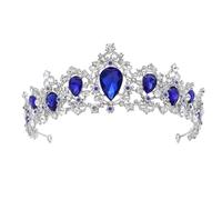 Royal Crystal Wedding Bridal Tiara Crown for Women Blue | Rhinestones and Alloy, Chic Elegant Glittering Style, Parties Engagements Headpieces, Lightweight Portable Wearing
