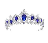Royal Crystal Wedding Tiara Crown for Women Blue Hair Headpieces | Crystal, Rhinestones and Alloy, Chic Elegant Glittering Finish, Lightweight Portable Wearing for Wedding Engagements