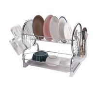 Royal Cuisine 2 Tier Dish Drainer Rack with Drip Tray Stainless Steel Dish drainer with Draining Board and Utensils Holder Dish Drying Rack for Small Kitchen Countertop (white, Silver)