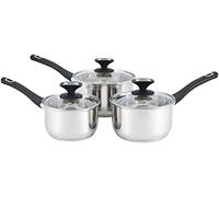 ROYAL CUISINE 3- Piece Set of Stainless-Steel Pans 16cm, 18cm & 20cm Draining Saucepan Set with Strainer Lids