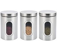 Royal Cuisine 3 Piece Stainless Steel Kitchen Canister Set with Secure Lids & Clear Viewing Window Round Multi Food Storage Jars for Tea Coffee Sugar Canisters & Dry Foods Containers - Silver