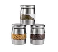 Royal Cuisine 3 Piece Stainless Steel Silver Glass Tea Coffee Sugar Storage Jars Set - Multipurpose Food Storage Canisters Set