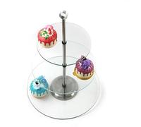 Royal Cuisine 3 Tier Glass Cake Stand with stainless Steel Carry Handle Afternoon Tea Serving Platter Fruit Sweets Candy Pastry Tray Chocolate Cookies Display Tower Food Server for Birthday Party