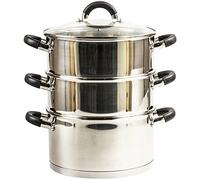 Royal Cuisine 3 Tier Multi Layer Stainless Steel 20cm Steamer cooking Pot With Stackable Pan Insert/Glass Lid Cookware Set food steamer with Silicone Handles induction cookware